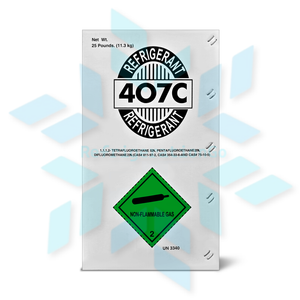 R407C refrigerant cylinder package with safety label for HVAC cooling applications