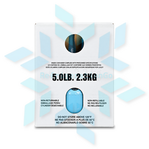 Left side view of R134A 5 lb refrigerant packaging