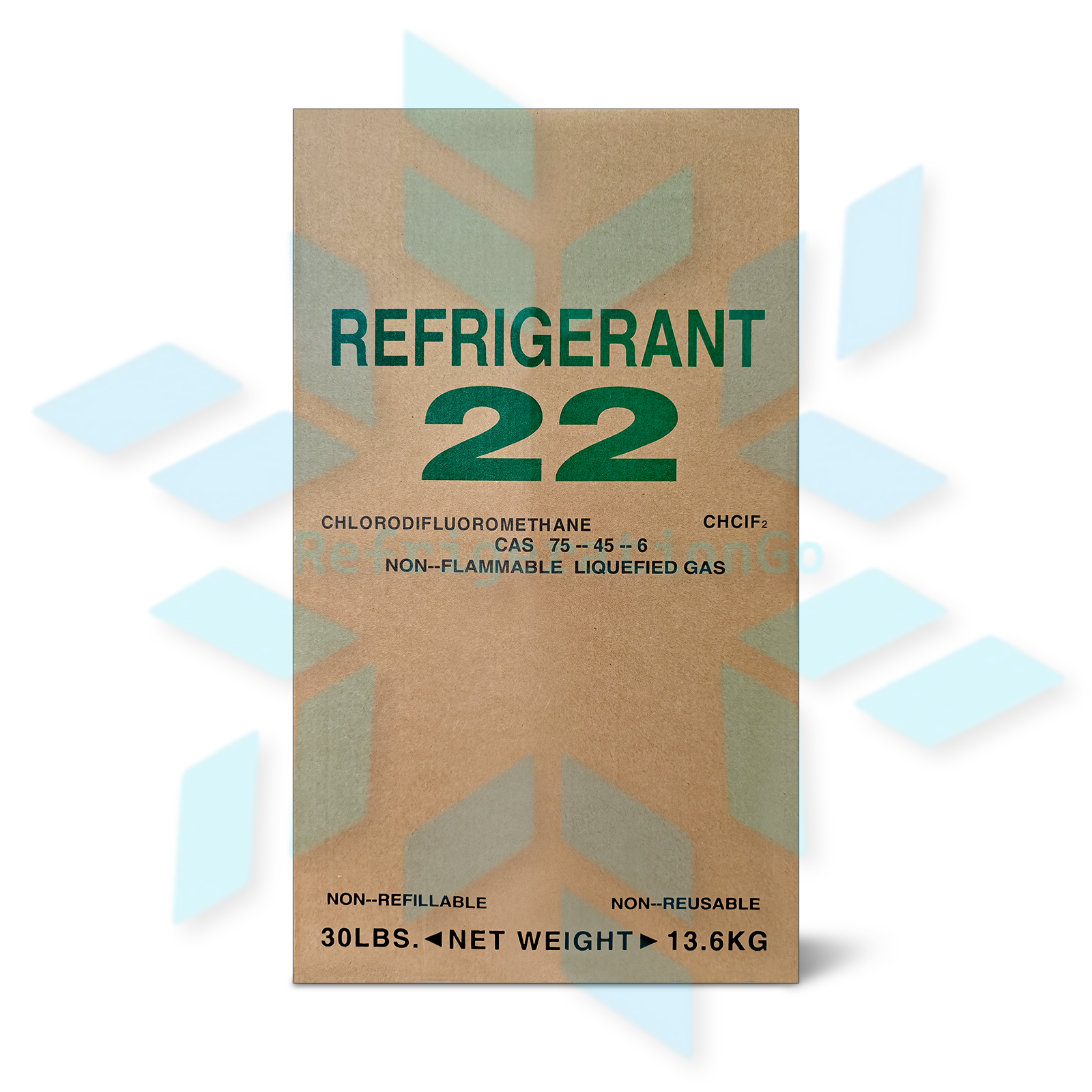 R22 refrigerant package with product information for HVAC cooling and air conditioning systems