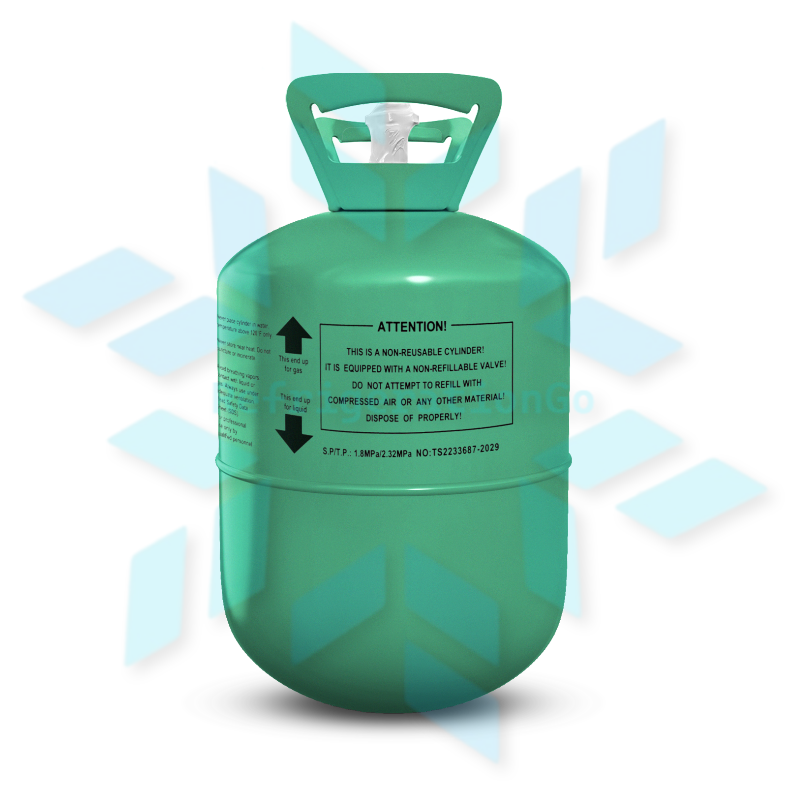 R22 refrigerant bottle for HVAC refrigeration equipment and air conditioning service