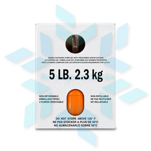 Left side view of R404A 5 lb refrigerant packaging