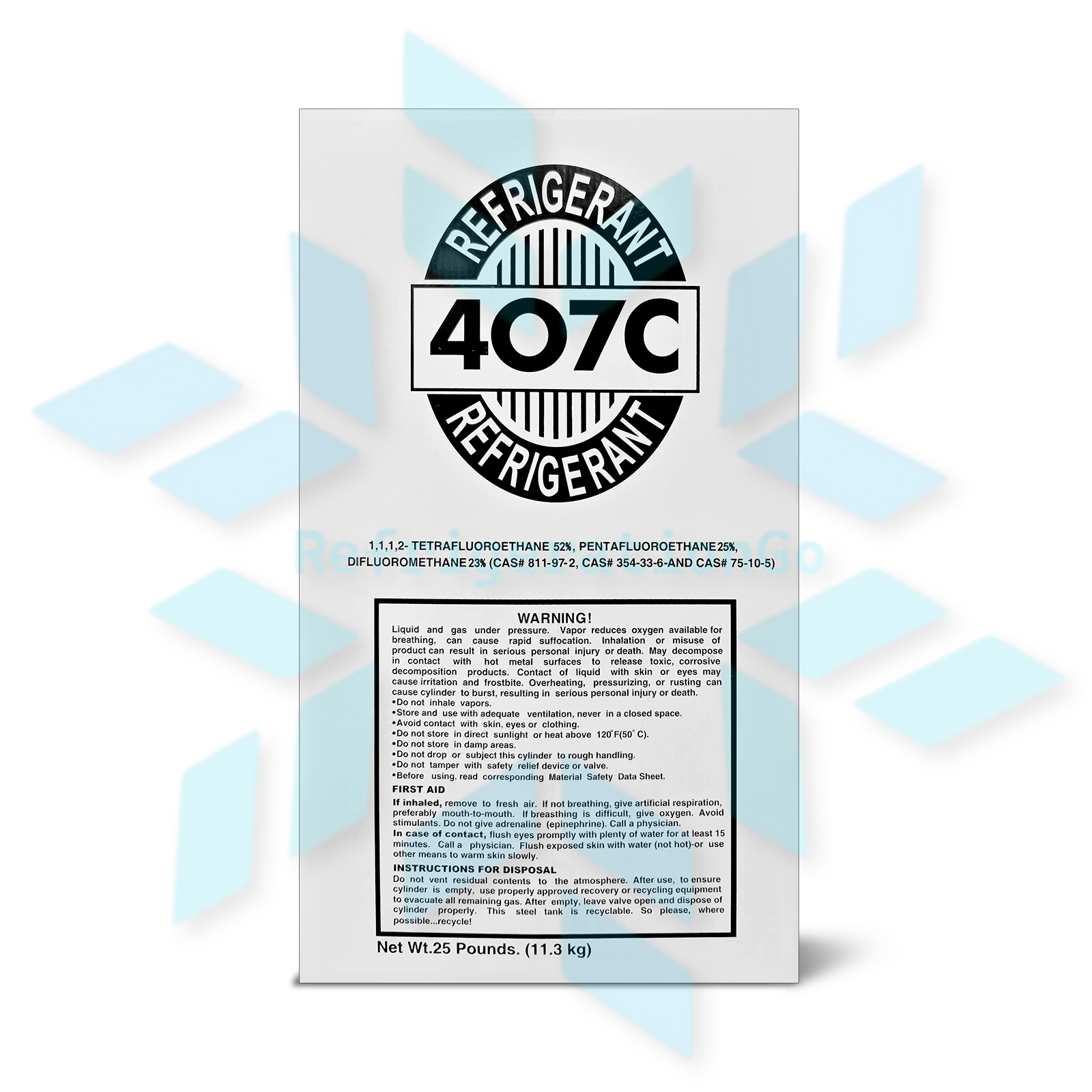 R407C refrigerant bottle packaging details for commercial HVAC refrigeration equipment
