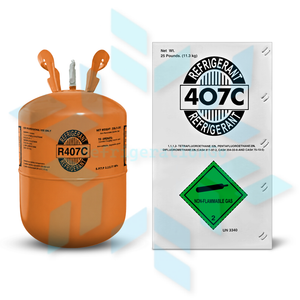 R407C refrigerant cylinder with safety label for HVAC refrigeration equipment and air conditioning systems