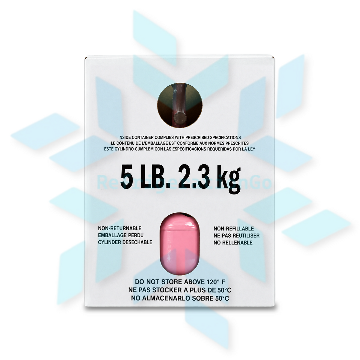 Left side view of R410A 5 lb refrigerant packaging