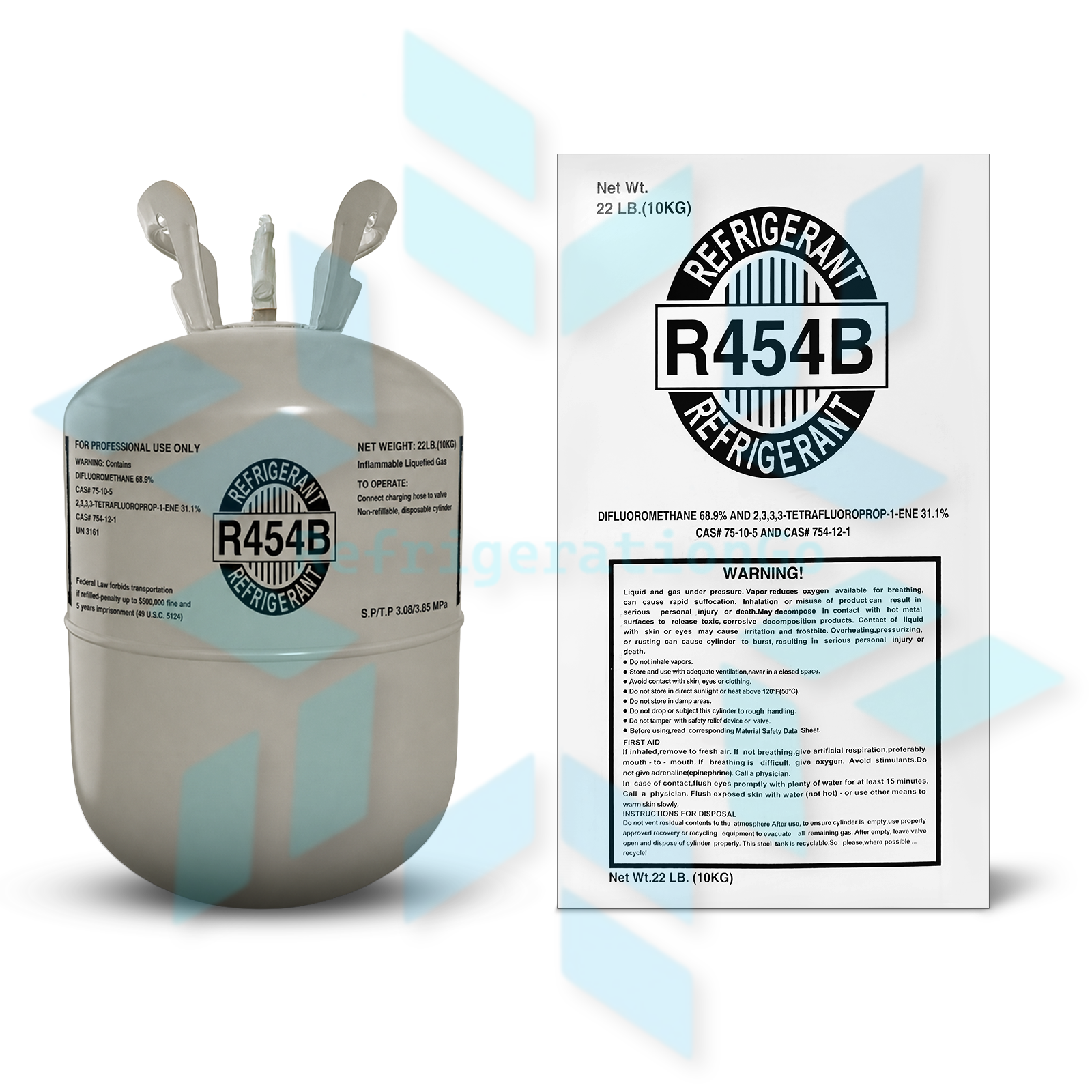 R454B refrigerant bottle for residential and commercial HVAC air conditioning systems